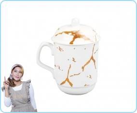 YM66 Putih Mug dengan Motif Marmer